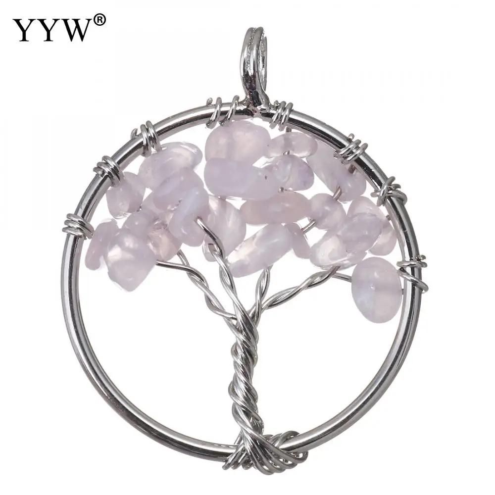 rose quartz Натуральный кристалл удачная подвеска с деревом жизни полудрагоценный камень сердолик женское ювелирное ожерелье модное ожерелье с подвеской подарок - Окраска металла: rose quartz