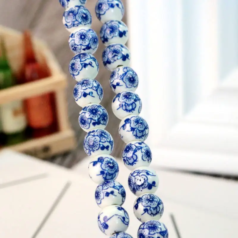 Blue Plum Новые керамические бусины для Набор для изготовления ювелирных украшений вручную 500 шт/партия Смешанные Круглые Цветы Узор фарфоровые бусины для ожерелья Браслет - Цвет: Blue Plum