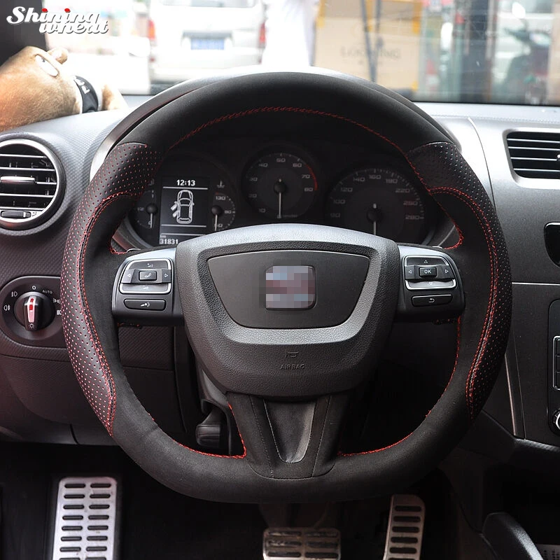 BANNIS сшитый вручную черный замшевый кожаный чехол рулевого колеса автомобиля для