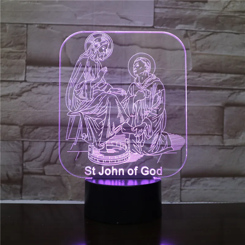 Сент-Джон Бог 3D акриловый светодиодный Ночные огни Иллюзия Home Decor оптические