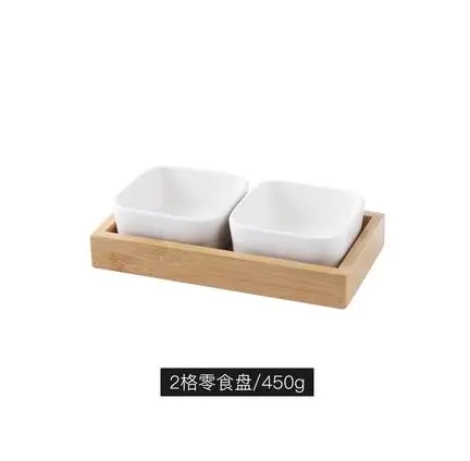 Керамические блюдо для закусок, десерт блюдо, квадратный Ramekin чаши, поднос для сухофруктов, фрукты тарелка, с деревянными поддонами - Цвет: 2 grid  wooden palle
