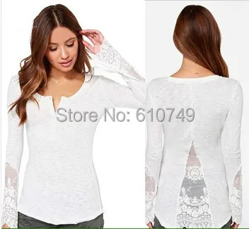 

New Novelty Crochet Lace Patchwork T Shirt Women Tops Long Flare Sleeve Button Hollow Elegant Thin Knitted Casual Blusas