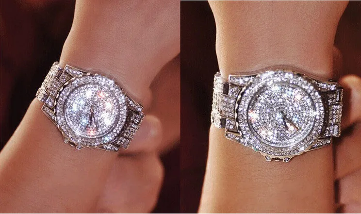 2016 новая мода Полный алмаз кварцевые часы BS бренд платье для женщин роскошный с
