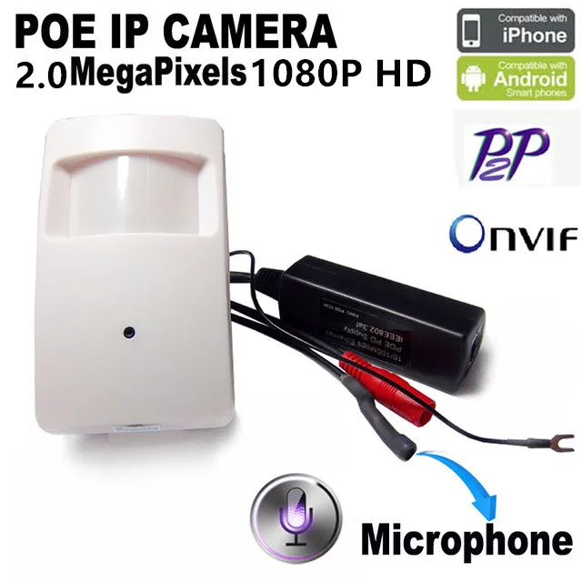Аудио 1080P ONVIF P2P Plug and Play Мини IP Pir камера POE Pin отверстие Камера PIR стиль Детектор