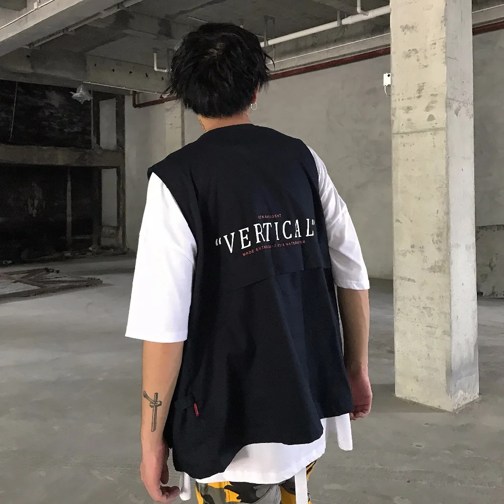 Новинка 2017 Мужская одежда модный уличный жилет тренд Свободный с несколькими