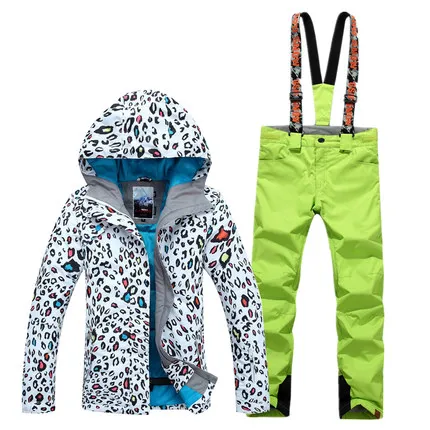 

GSOU SNOW Women's Leopard Pattern Ski Suit Winter Thickening Warm Breathable Waterproof Windproof Ski Jacket Ski Trousers