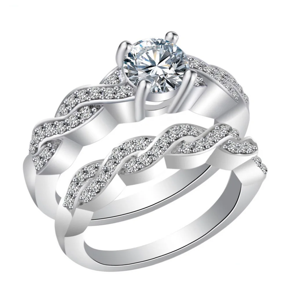 2 шт. Новая Свадебная коллекция серебряного цвета кольцо с бриллиантами для