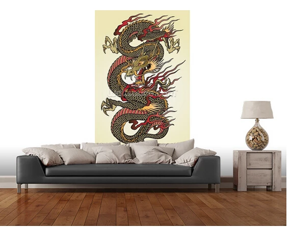 Пользовательские 3D художественные обои Дракон тату азиатская Фреска для