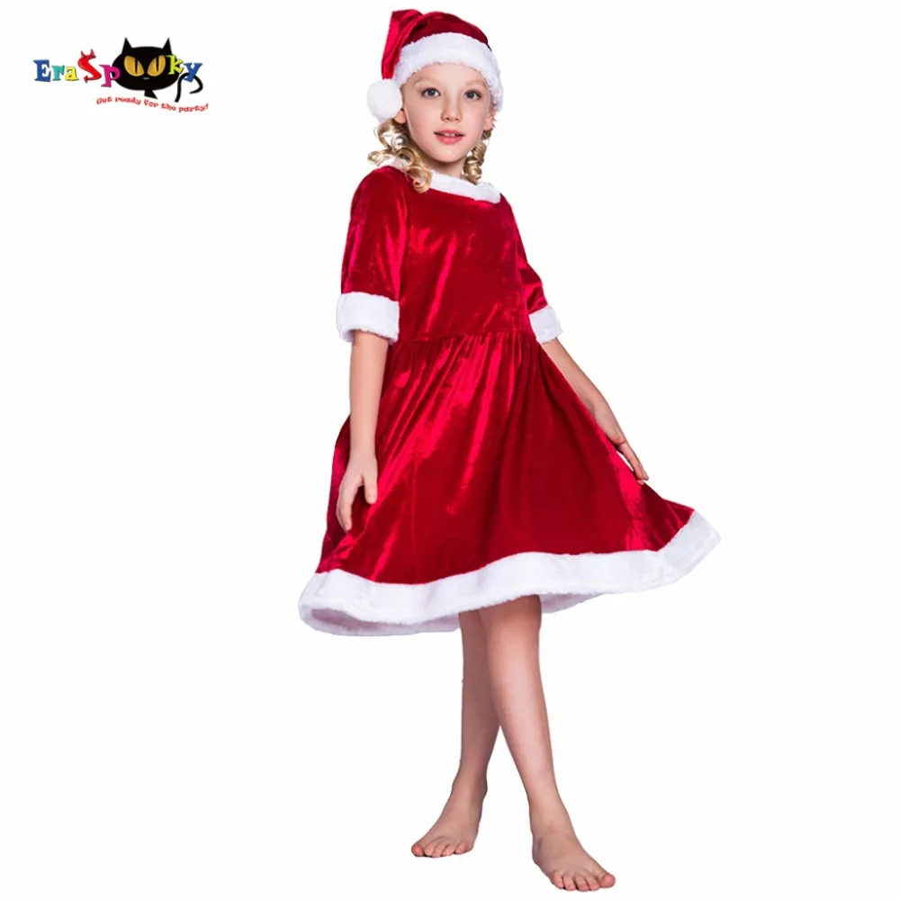 

Eraspooky Children Christmas Dress For Girls Santa Claus Costume Kids Red Velevet Dress New Year X'MAS Eve Party Outfit