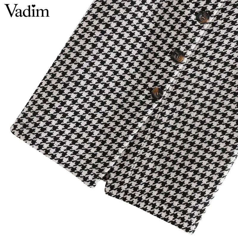 Vadim Женская винтажная клетчатая миди юбка faldas mujer Houndstooth пуговицы Ретро одежда