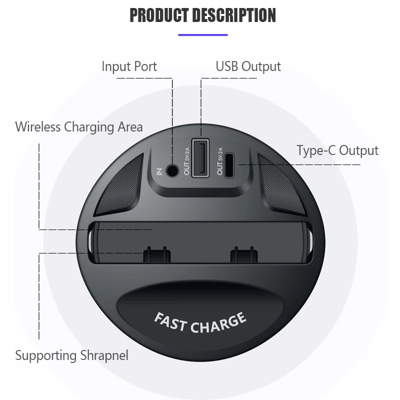 Автомобильное беспроводное зарядное устройство с USB Type C Qutput для iPhone X XS XR 10 Вт Samsung