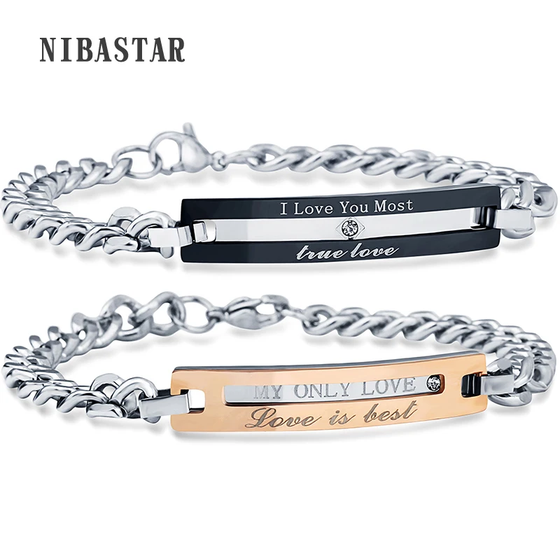 Парные браслеты пара браслетов из нержавеющей стали с кристаллами