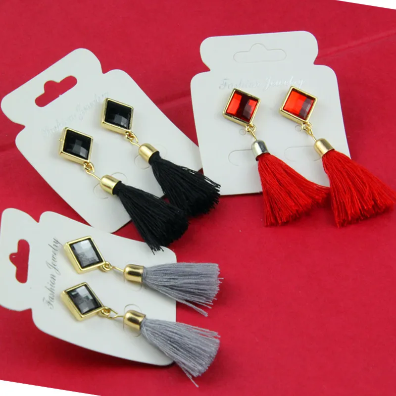 Женские богемные большие геометрические серьги кисточка золотого цвета