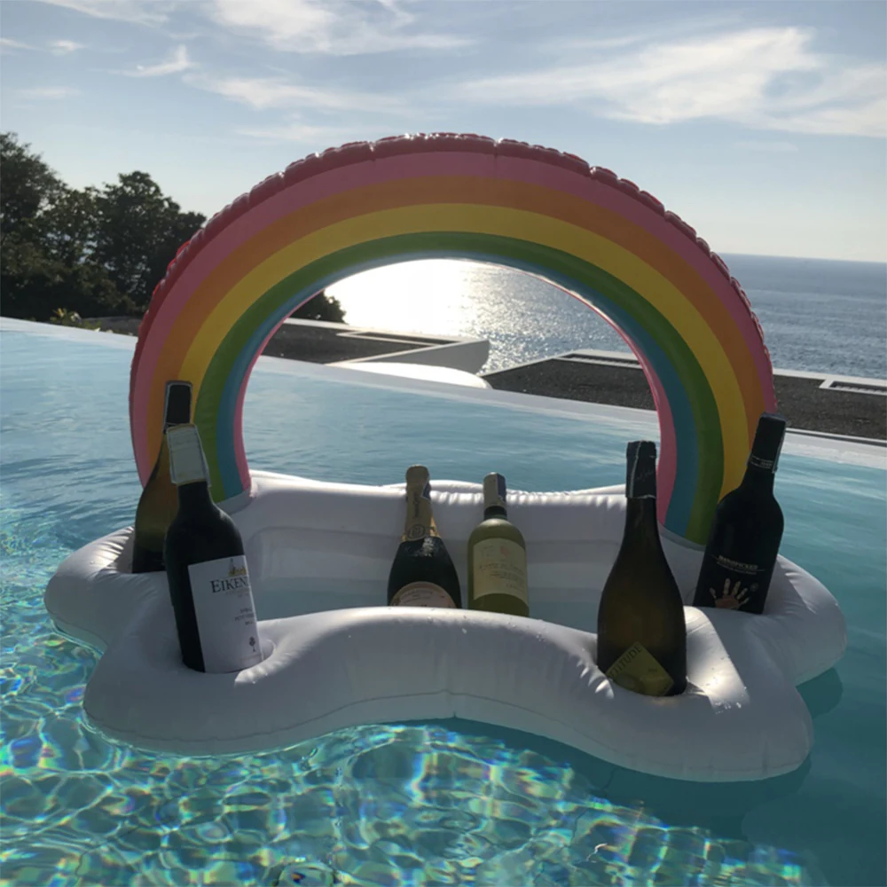 Summer pool Party Bucket Rainbow White Clouds Float Inflatable Rainbow Drink Holder Swimming Pool Bathroom Beach Party Kids Bath
