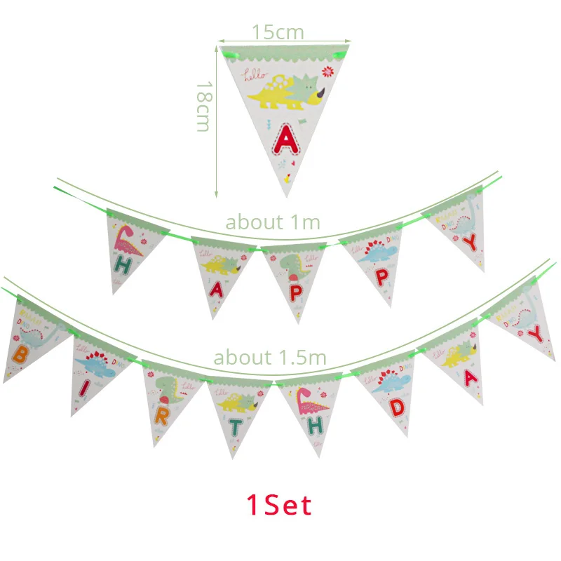 1set Banner Мультфильм зеленый мотив динозавра висящий баннер одноразовые, для капкейков обертка попкорн коробочка, мыльница для детей день рождения украшения - Цвет: 1set Banner