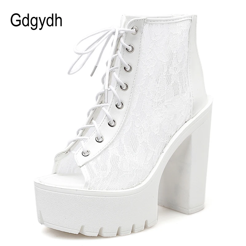 Gdgydh/летние сапоги с кружевом и открытым носком Женская обувь Летние сетчатые в