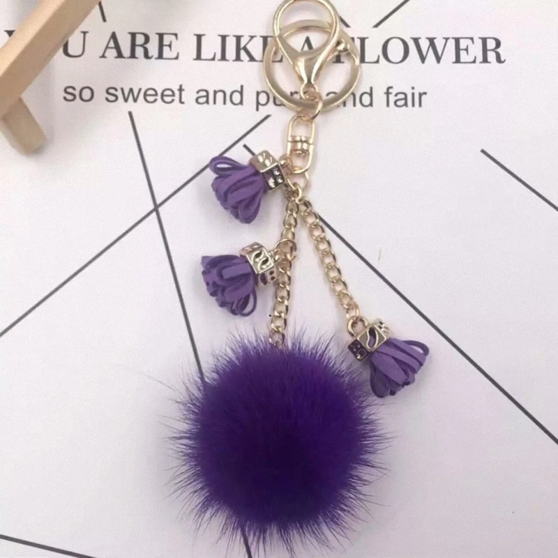 Цветочные брелки из натурального меха норки брелок с шариком для ключей