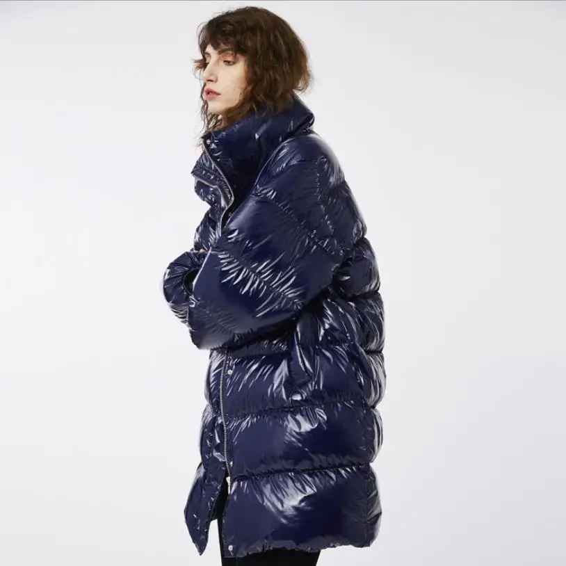 

New fashion brand high collar glossy fabric real down parkas coat female winter longer plus size loose style warm jacket wq799