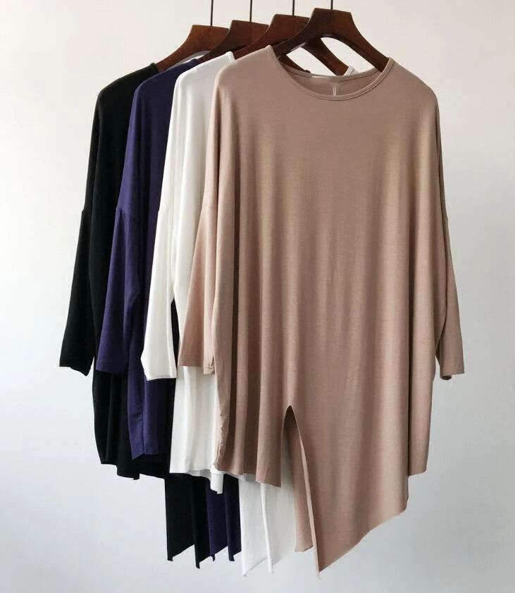 SuperAen, Европейская мода, женская футболка, одноцветная, хлопок, повседневная, женская футболка, неровный разрез, длинный рукав, осень, новинка