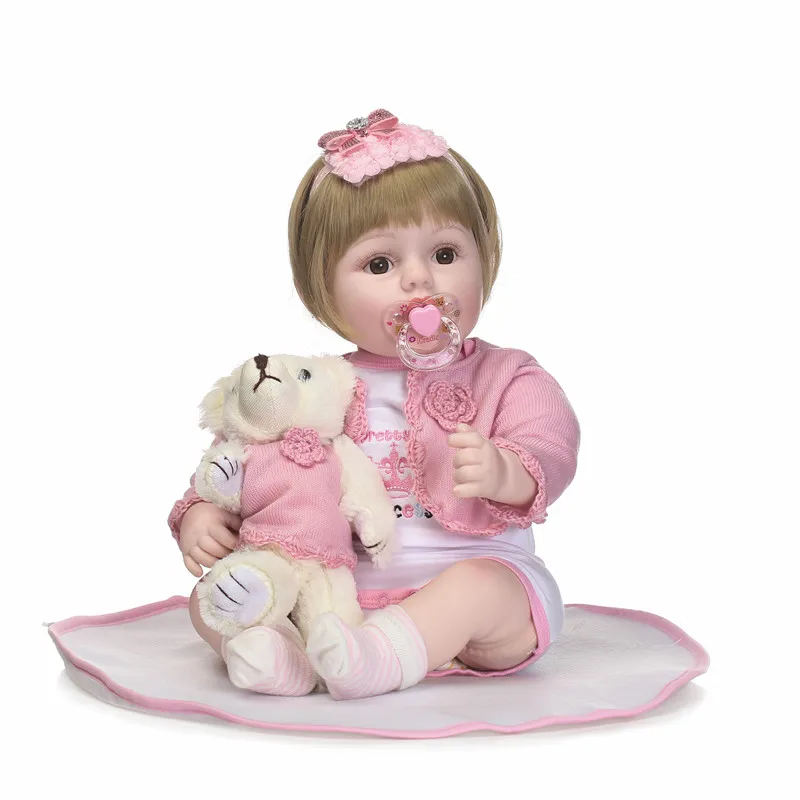 22 &quot/55 см Reborn Silicone Babies blonde hair Коллекционная кукла для детей подарок Реалистичная
