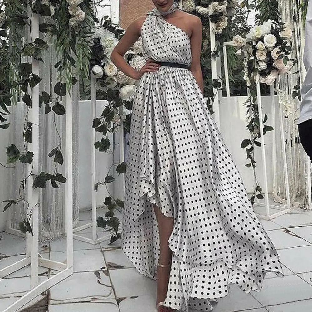 Женское летнее богемное платье в горошек повседневное элегантное милое вечернее