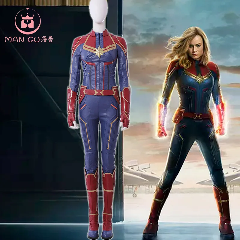 MARVEL COMICS Captain Marvel Ms. Carol Danvers Cosplay Costume Halloween Uniform Jumpsuit+Vest+Gloves+Belt+Shoes XS-XXL | Тематическая