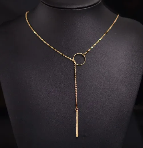 New fashion Chic Y Shaped Bar Circle Lariat Bar Circle chain Necklace gift for women girl wholesale N1568