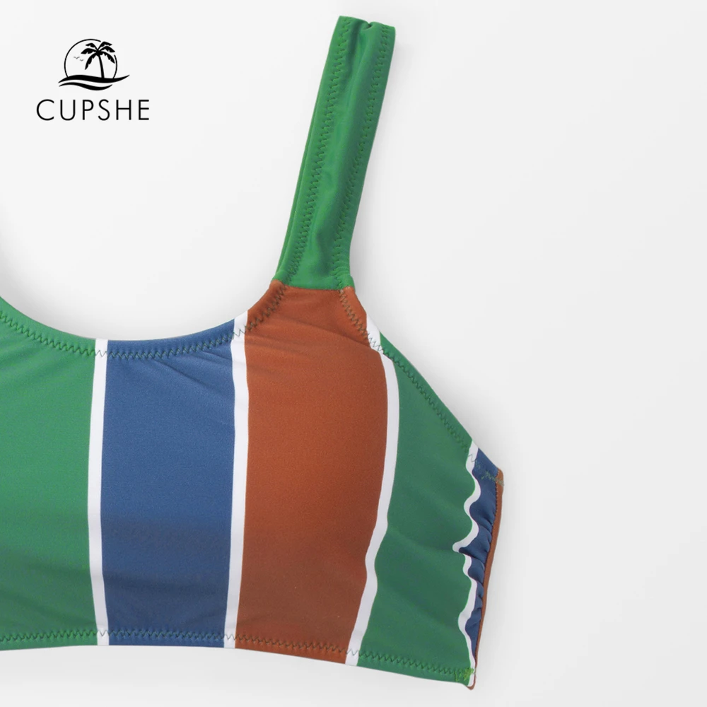 CUPSHE/полосатые женские комплекты бикини на бретелях с высокой талией Boho купальные