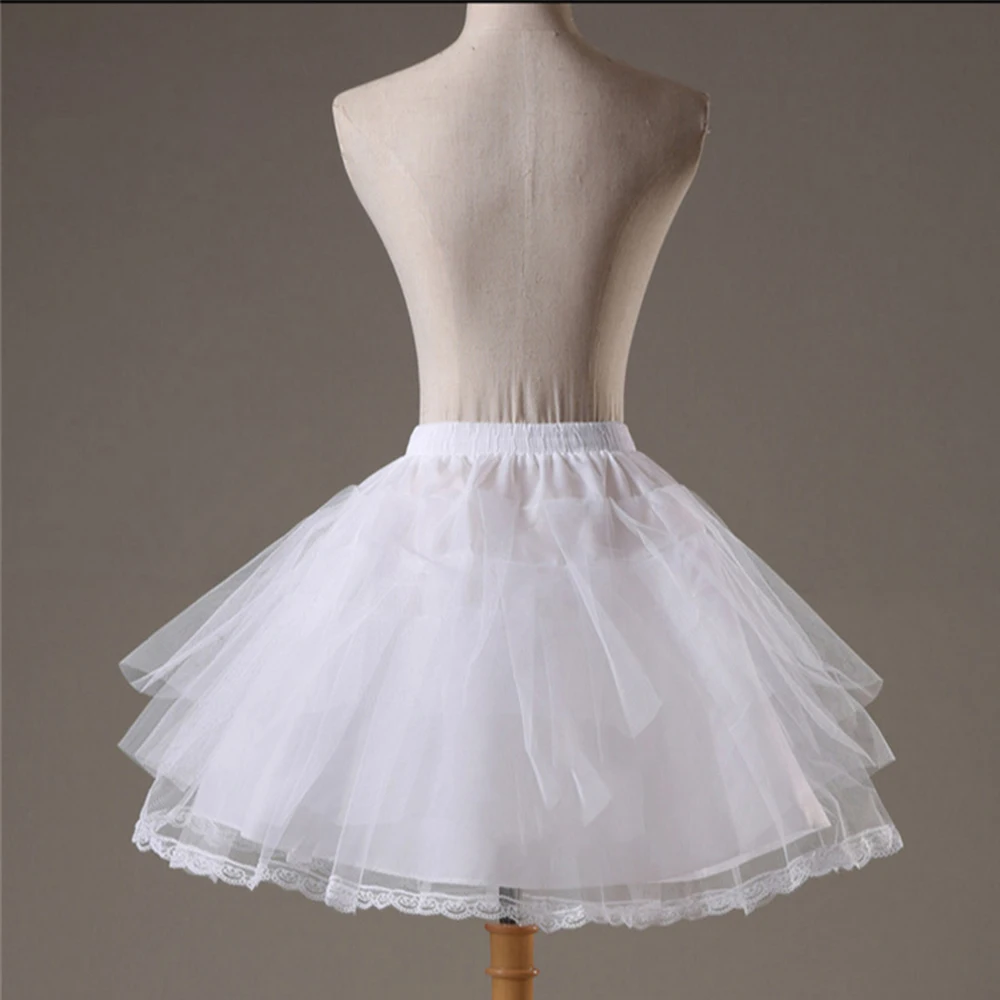 

White Petticoat 3 Layers with Lace Short Underskirt Girls Short Petticoat Hoopless Tulle Crinoline for Party Dress