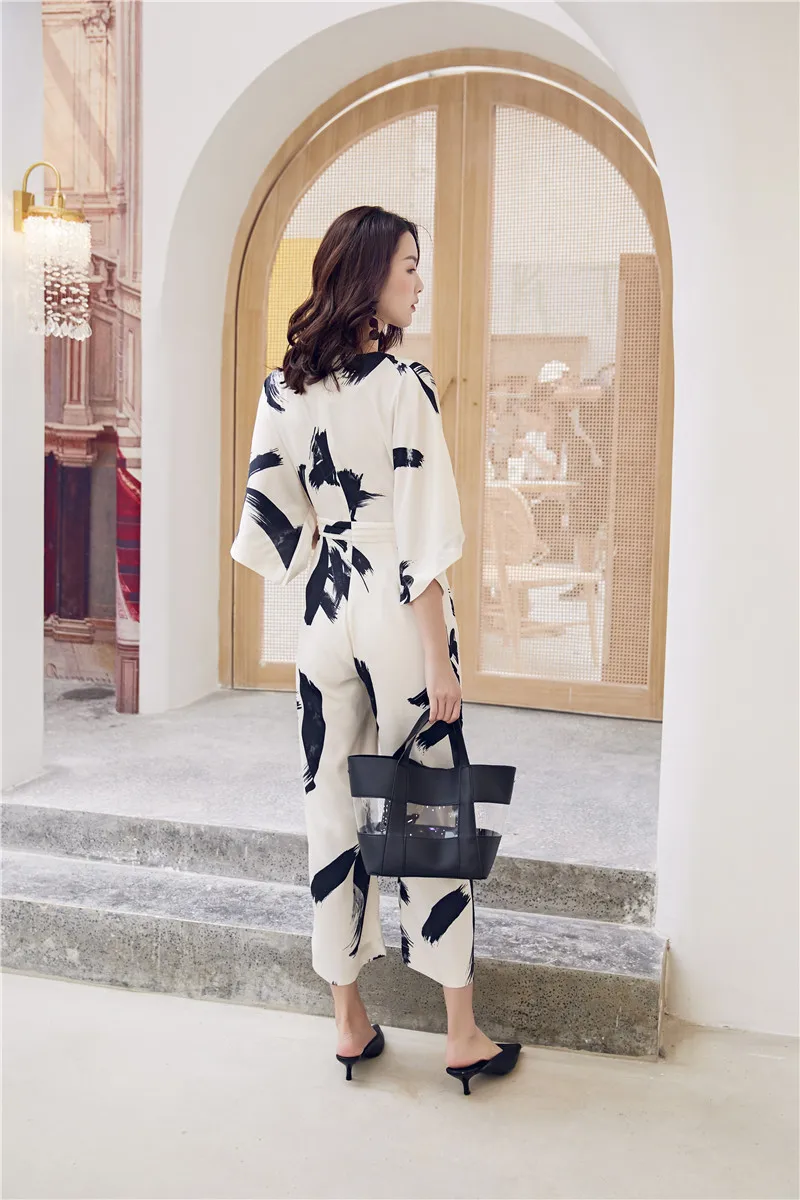 Летние с v образным вырезом высокой талией винтажные печати костюм пляжного типа