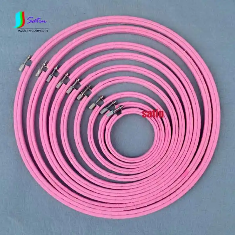 

Hand DIY Cross Stitch Embroiderying Tool 9Size Satin Fabric Cloth Covered Bamboo Embroidery Hoop Set for silk Handkerchief S0090