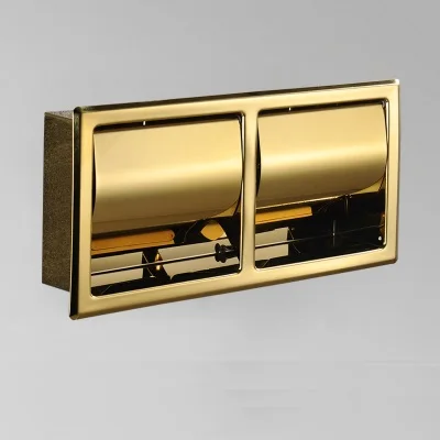 Gold Double H 304 нержавеющая сталь полированный настенный встраиваемый Встроенный держатель туалетной бумаги для общественных отелей розовое золото скрытый рулон ткани - Цвет: Gold Double H
