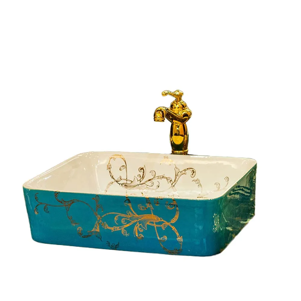 Sink With Faucet Искусство над столешницей Раковина Ванная Комната Керамическая умывальник искусство промывка бассейна LO618412 - Цвет: Sink With Faucet