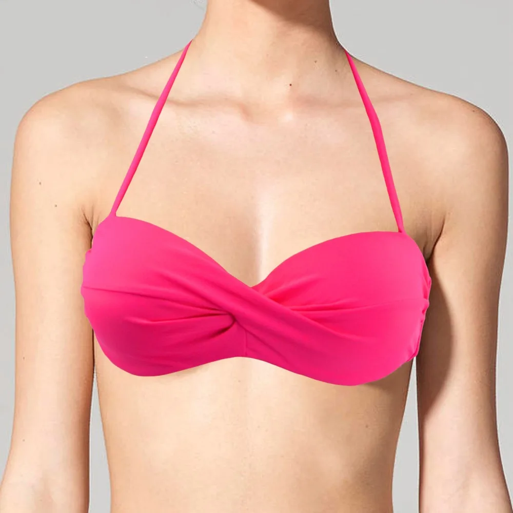 Сексуальный женский бикини Топ, Одноцветный купальник, купальник с принтом, бандаж, пляжный спортивный купальник, бюстгальтер с лямкой через шею, летнее бикини для девочек T607