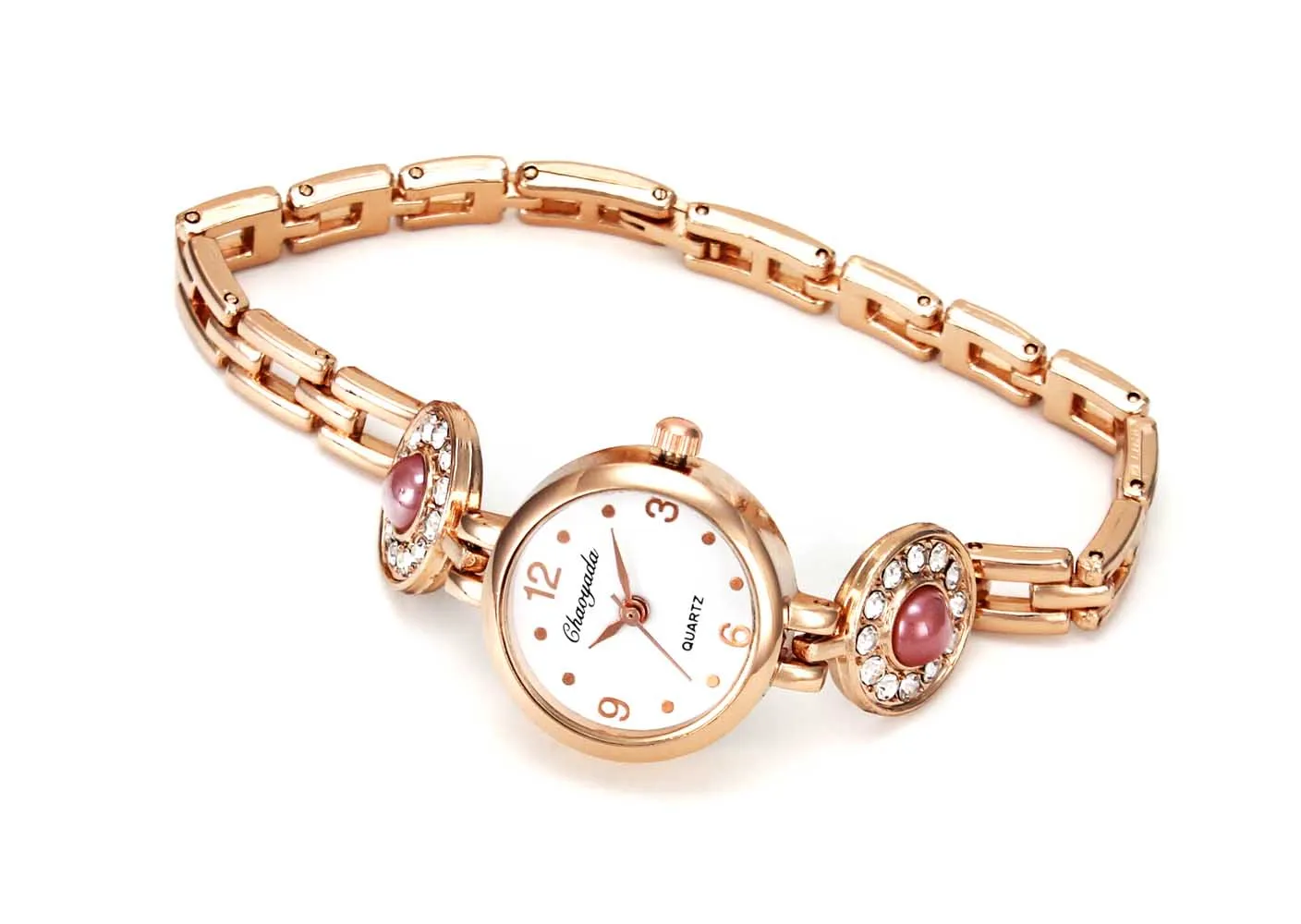 Большой Кристалл Женская Девушка Мода розовое золото браслет часы из