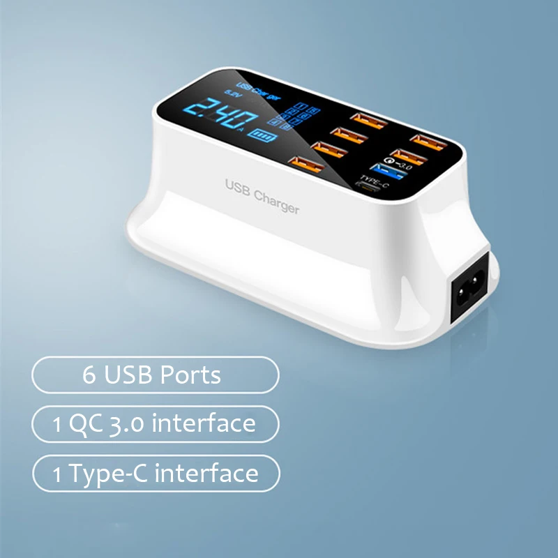 Quick Charge 3,0 Smart usb type-C зарядное светодио дный дисплей Быстрая зарядка Настольный Сетевой адаптер питания полосы Зарядное устройство семья зарядное устройство станции