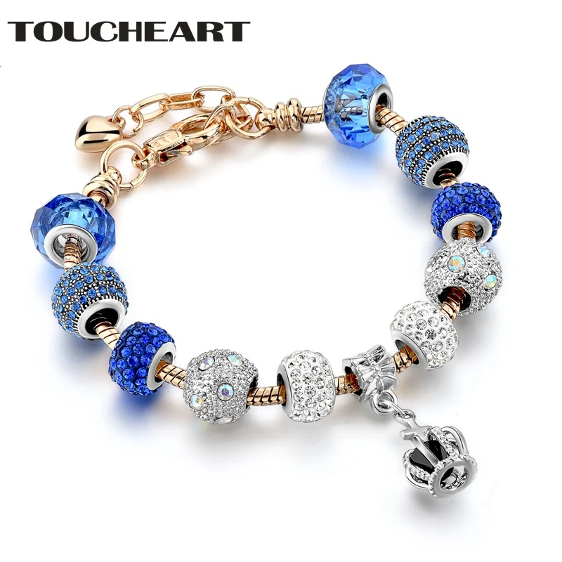 

TOUCHEART 2018 Custom Blue Crown Bracelet & Bangles Charms For Women Luxury Brand Snap Button Jewelry Making Bracelets SBR170067