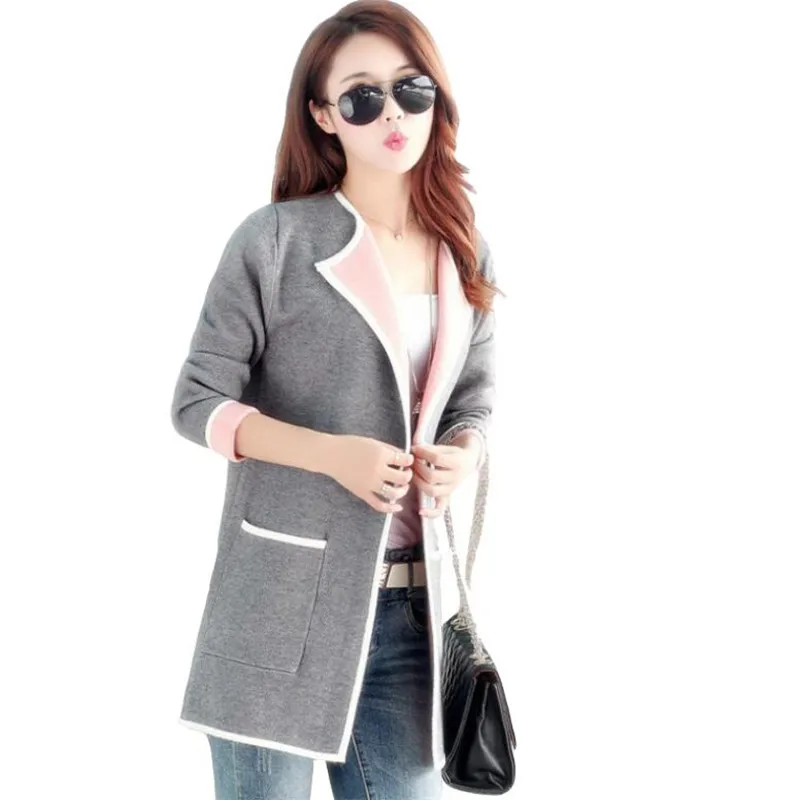 

Large size outwear women's clothes 2019 spring autumn cardigan wild long color knitting coat tide soft Windproof office Trench