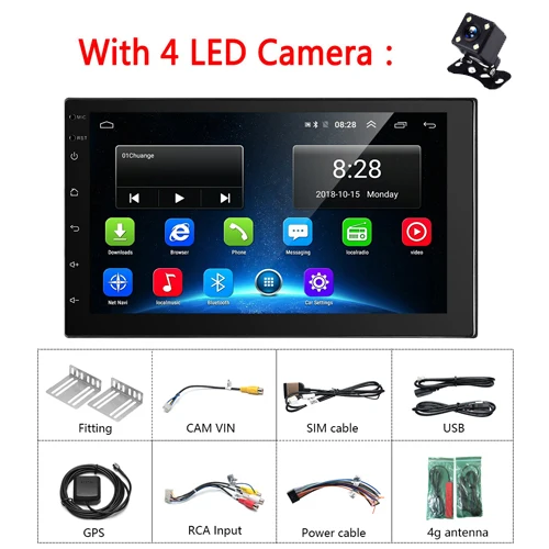 With 4 Led Camera AMPrime 2 din Автомобильный мультимедийный " Android 2G+ 32G автомобильный Радио gps навигация wifi Bluetooth FM MP5 плеер поддержка 4G LTE SIM сеть - Цвет: With 4 Led Camera