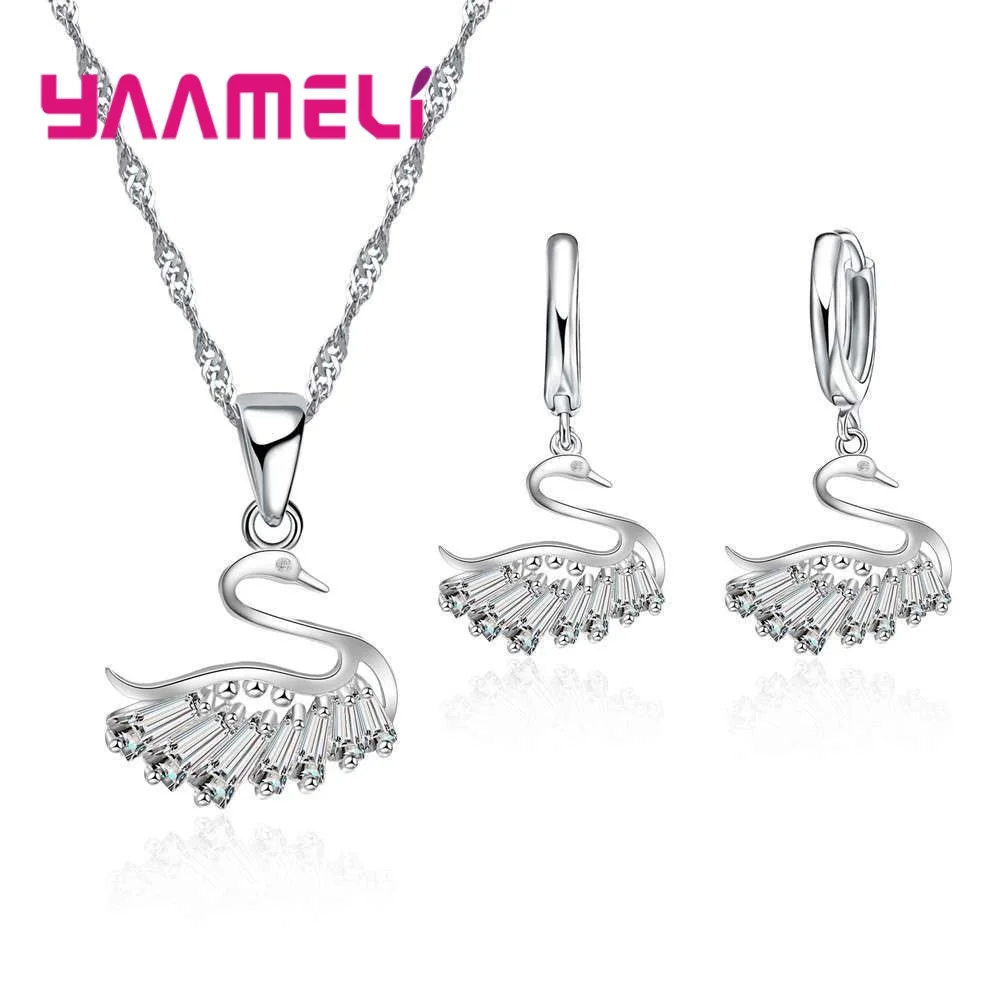 Ожерелье и серьги женские из серебра 925 пробы с фианитами|necklace earrings jewelry set|fashion