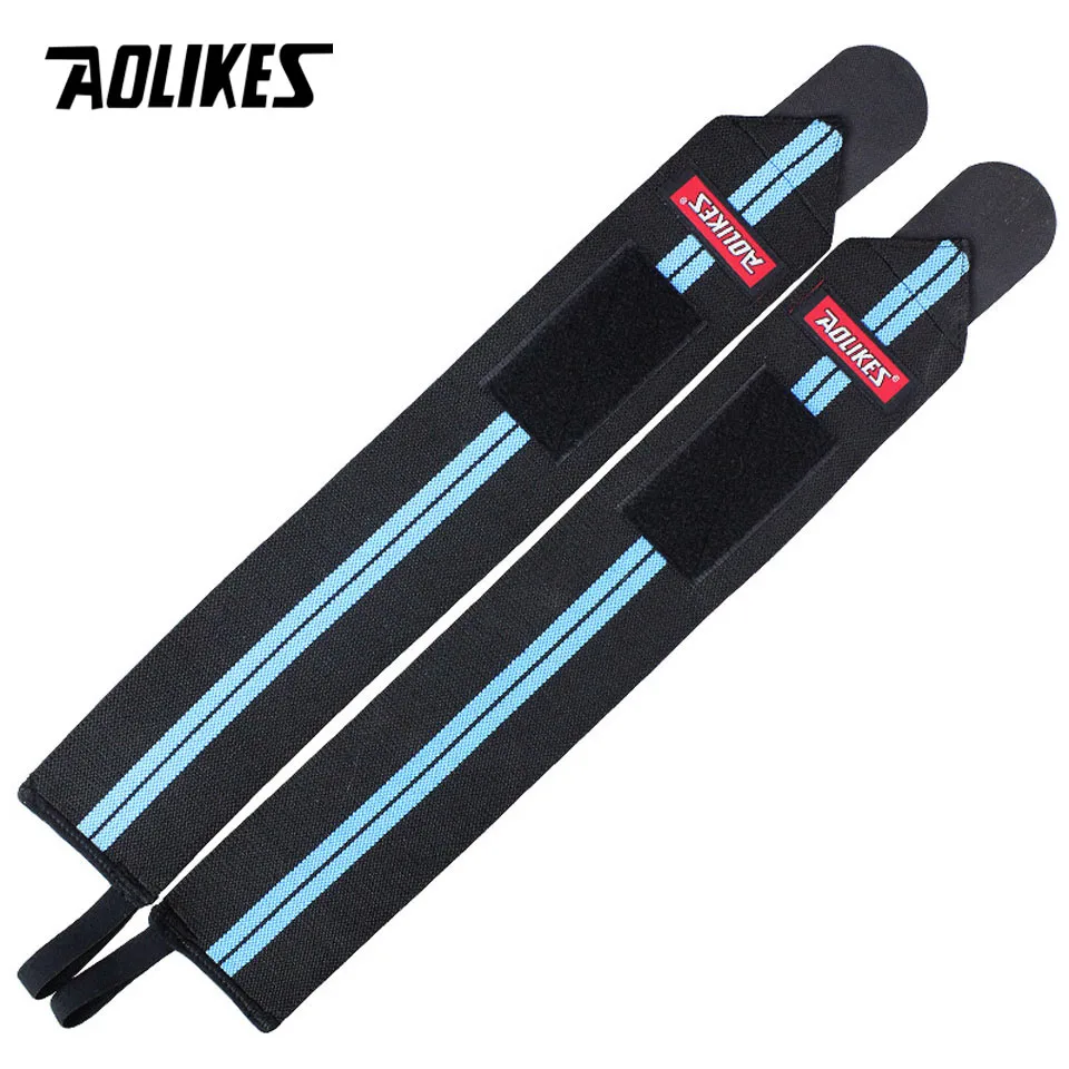 Black with Blue AOLIKES 2 шт./лот браслет для занятий тяжелой атлетикой Спорт профессиональная тренировка руки полосы Powerlifting Бодибилдинг поддержка запястья - Цвет: Black with Blue
