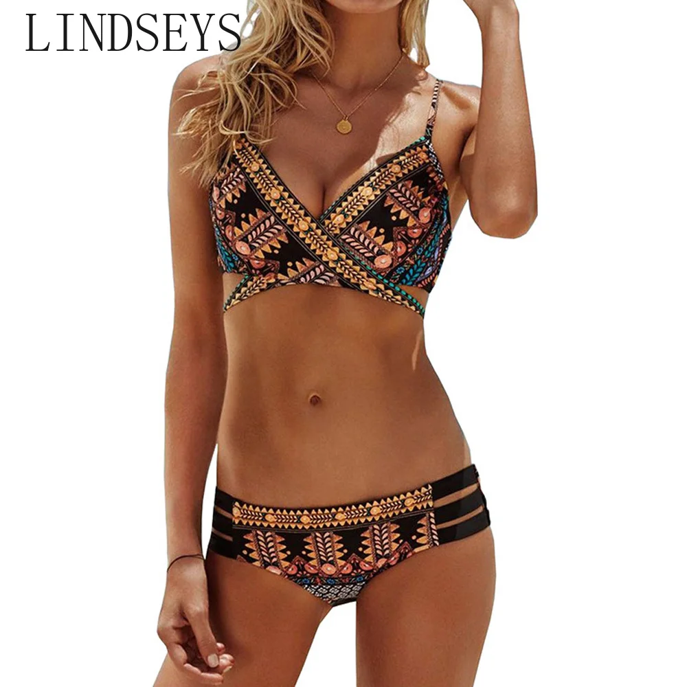 2019 Sexy Bandage Aztec Biquini String Strappy Swim Wear Bathing Suit Swimsuit Beachwear Swimwear Women Brazilian Bikini | Женская