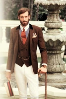 latest coat pant designs brown tweed men suit prom jacket slim fit 3 piece style suits groom tuxedo custom blazer masculino c78