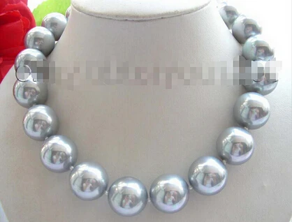 

free shipping+ 18" Natural Gray Round Sea Shell Pearl Necklace