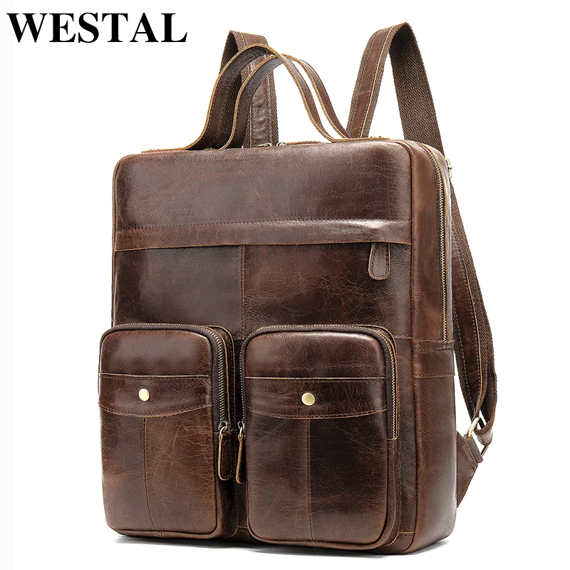 Портфель WESTAL из натуральной кожи для мужчин повседневный дорожный рюкзак