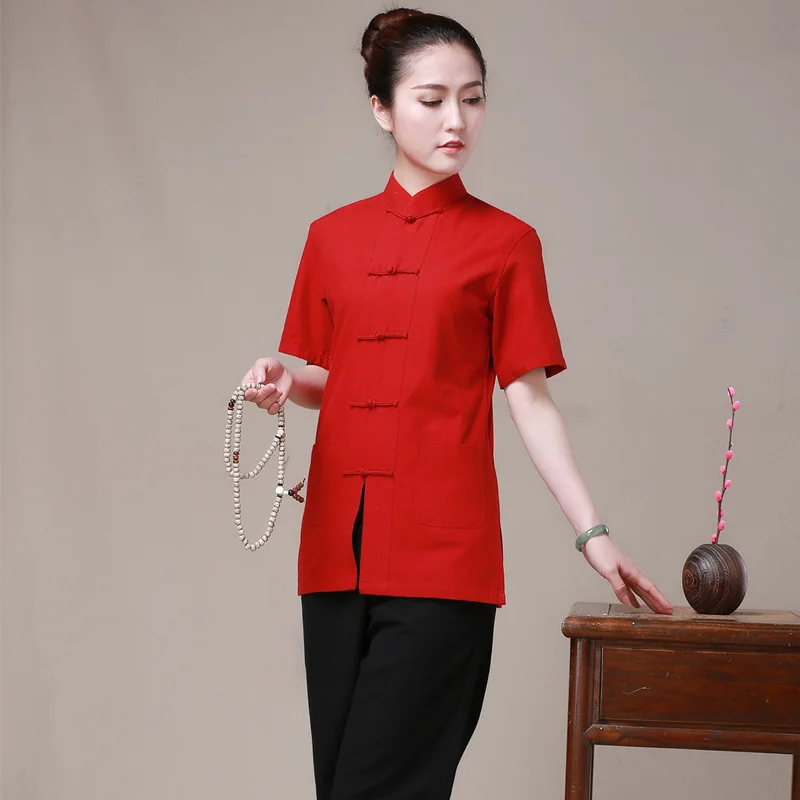 100% хлопок традиционный китайский однотонный костюм Тан женская одежда форма