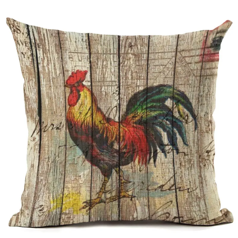 Наволочка в винтажном стиле с изображением животного петуха декоративная