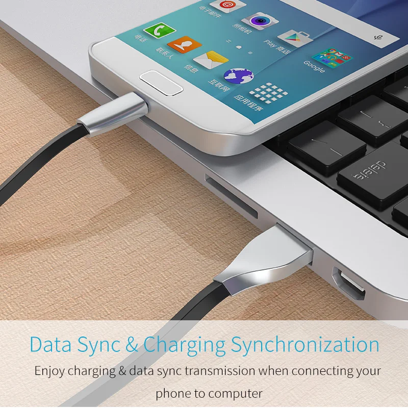AIFFECT Micro USB кабель 2 м цинковый сплав плоский 2.4A быстрое зарядное устройство для