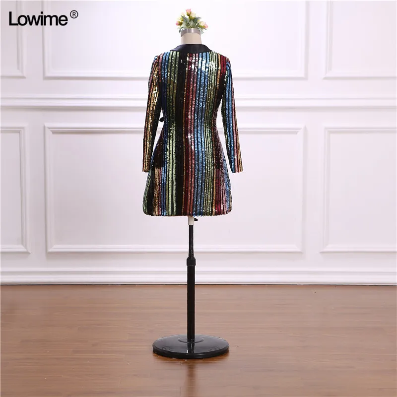 Высокое качество Полный блестками Vestido De Festa одежда с длинным рукавом v образным