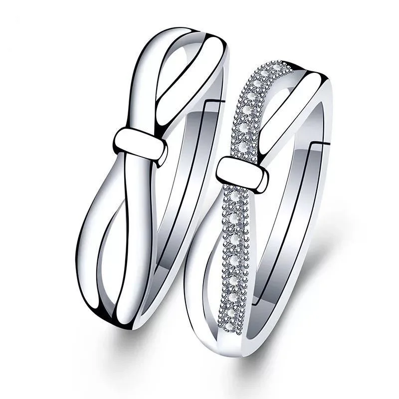 Новейшее серебряное обручальное кольцо для влюбленных с бантом и кристаллами CZ
